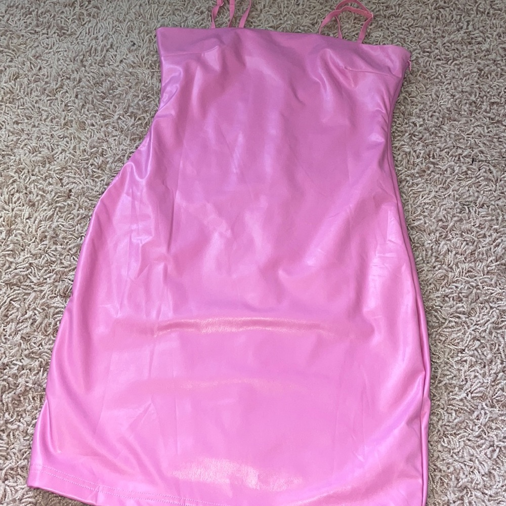 Pink Leather Mini Dress